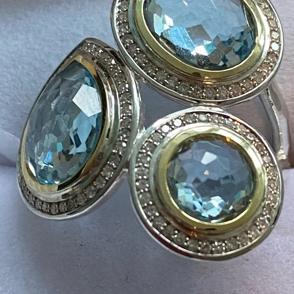 Ippolita blue topaz Diamond 18k sterling chimera rock candy ring size 7 $1800 - Picture 10 of 11